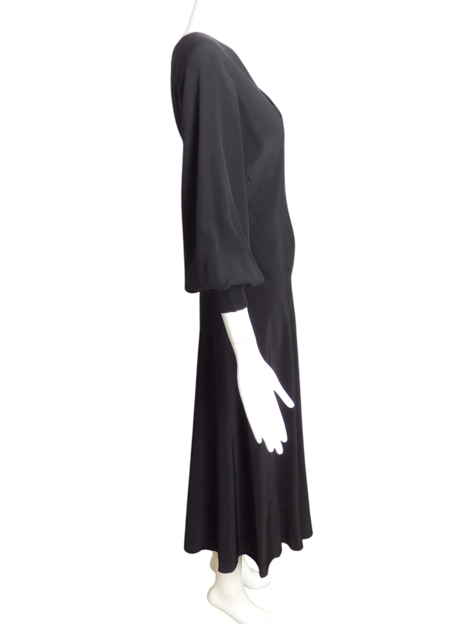 GALANOS- 1970s Black Bias Cut Silk Dress, Size 6
