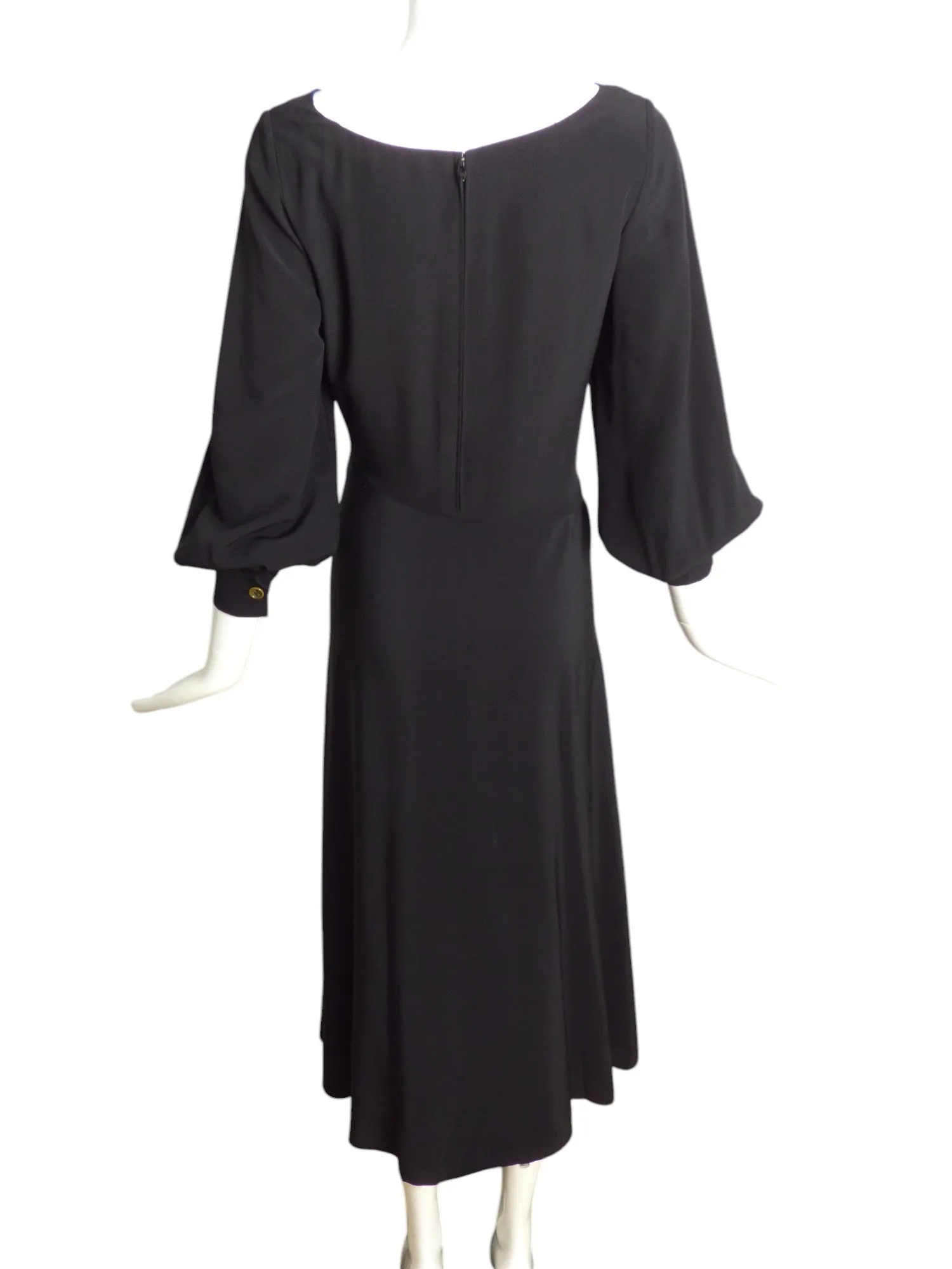 GALANOS- 1970s Black Bias Cut Silk Dress, Size 6