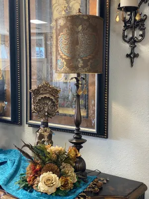 Gallery Designs Buffet Lamp Chocolate and Turquoise Silk Lampshade