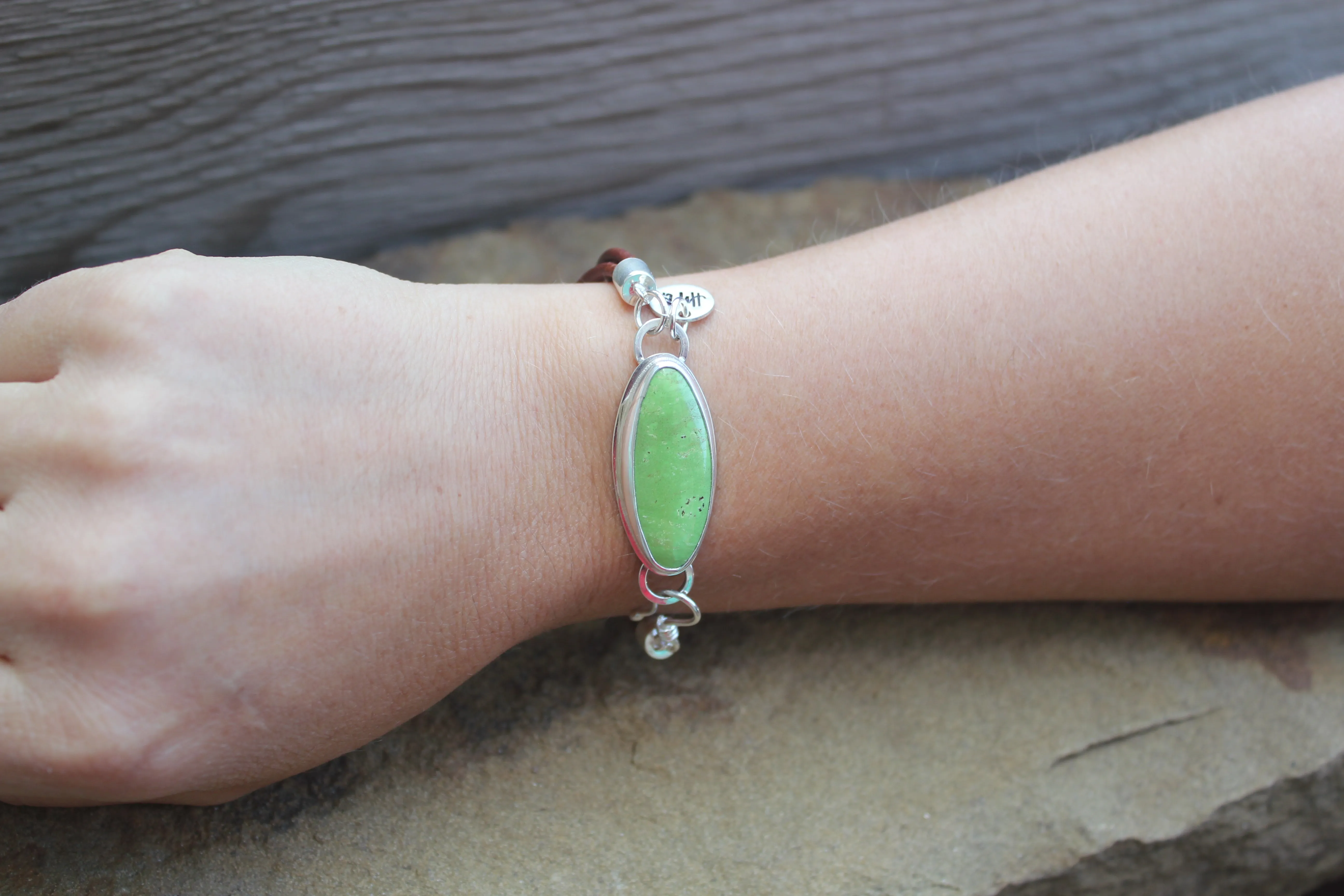 Gaspeite Leather Strand Bracelet