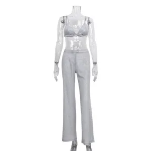 Glitter Bra & High Waist Straight Leg Pants Set