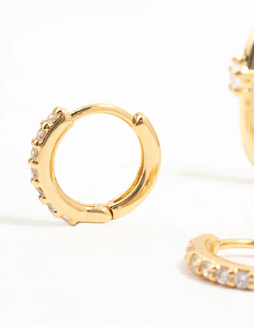 Gold Plated Brass Rope & Pave Cubic Zirconia Hoop Earrings 3-Pack
