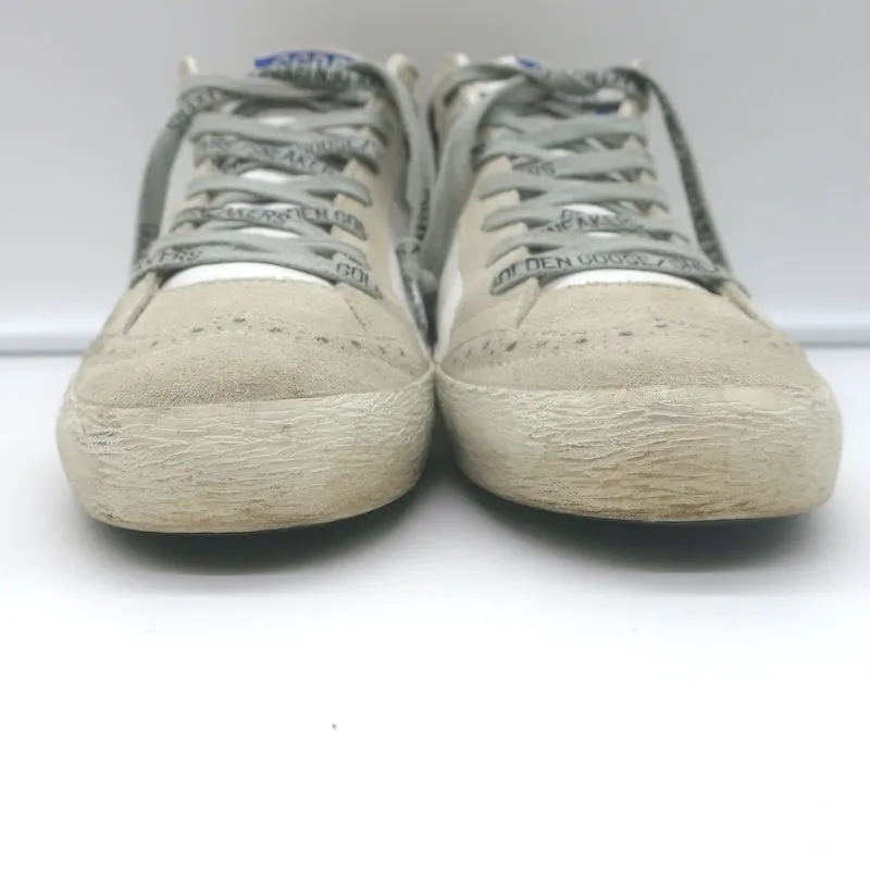 Golden Goose Mid Star Sneakers White & Silver Metallic Leather Size 38