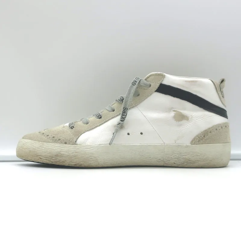 Golden Goose Mid Star Sneakers White & Silver Metallic Leather Size 38