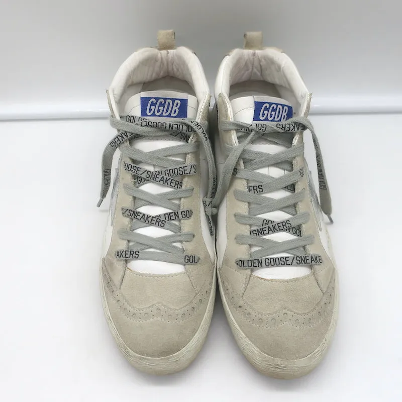 Golden Goose Mid Star Sneakers White & Silver Metallic Leather Size 38