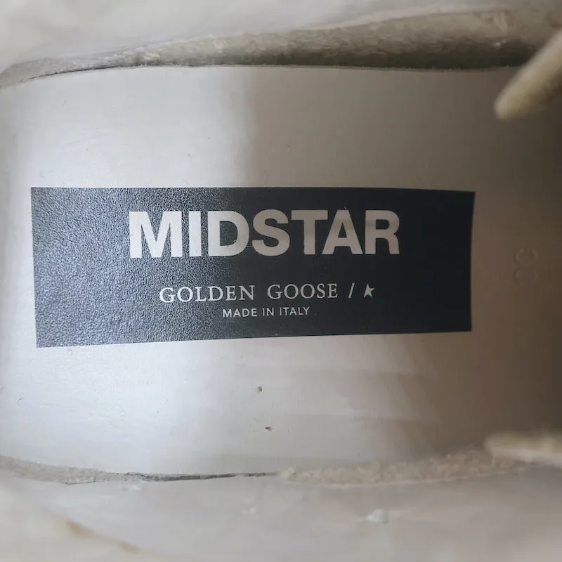 Golden Goose Mid Star Sneakers White & Silver Metallic Leather Size 38