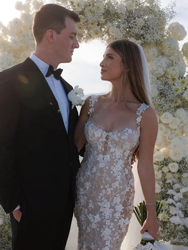Gorgeous Applique Mermaid Long White Wedding Dress with Trailing, WD0527