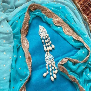 Gorgeous Blue Silk Top With Designer Dupatta