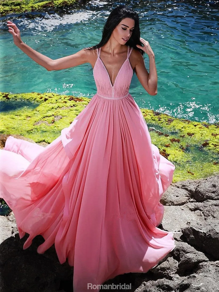 Gorgeous V-Neck Sleeveless Pink Long Prom Dress, PD0618