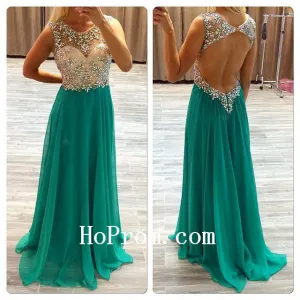 Green Prom Dresses,Backless Prom Dress,Long Evening Dresses