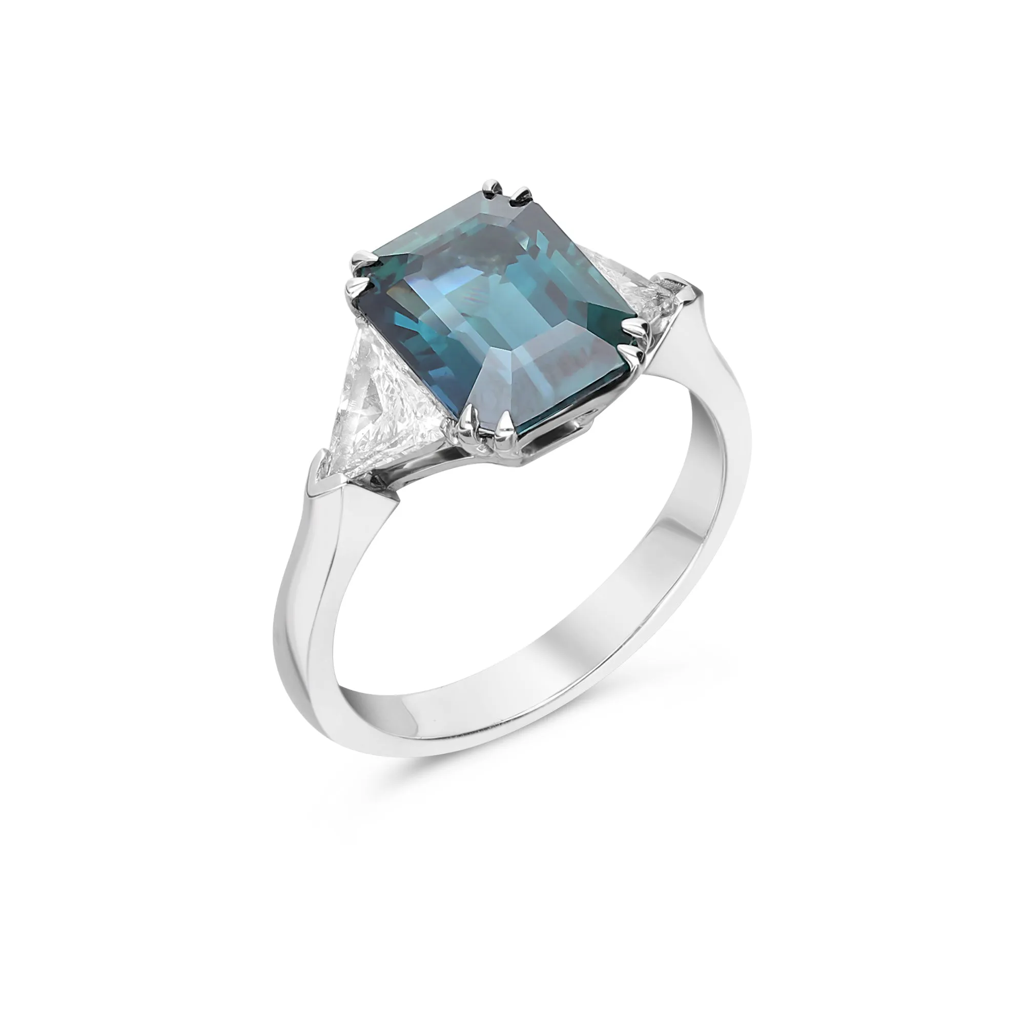 Green Sapphire Three Stone Ring