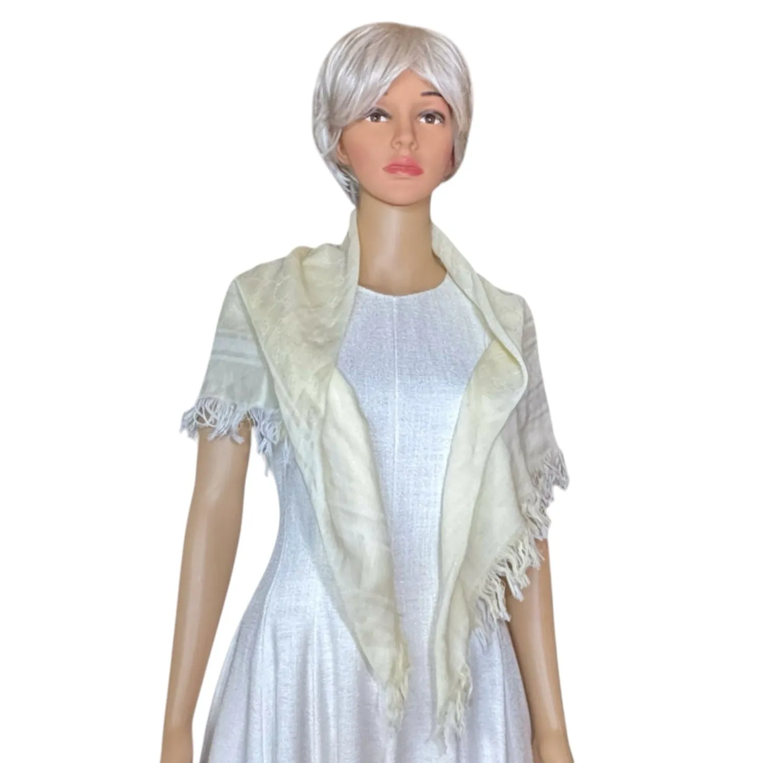 GUCCI Cotton Fringe Scarf - Pale Yellow