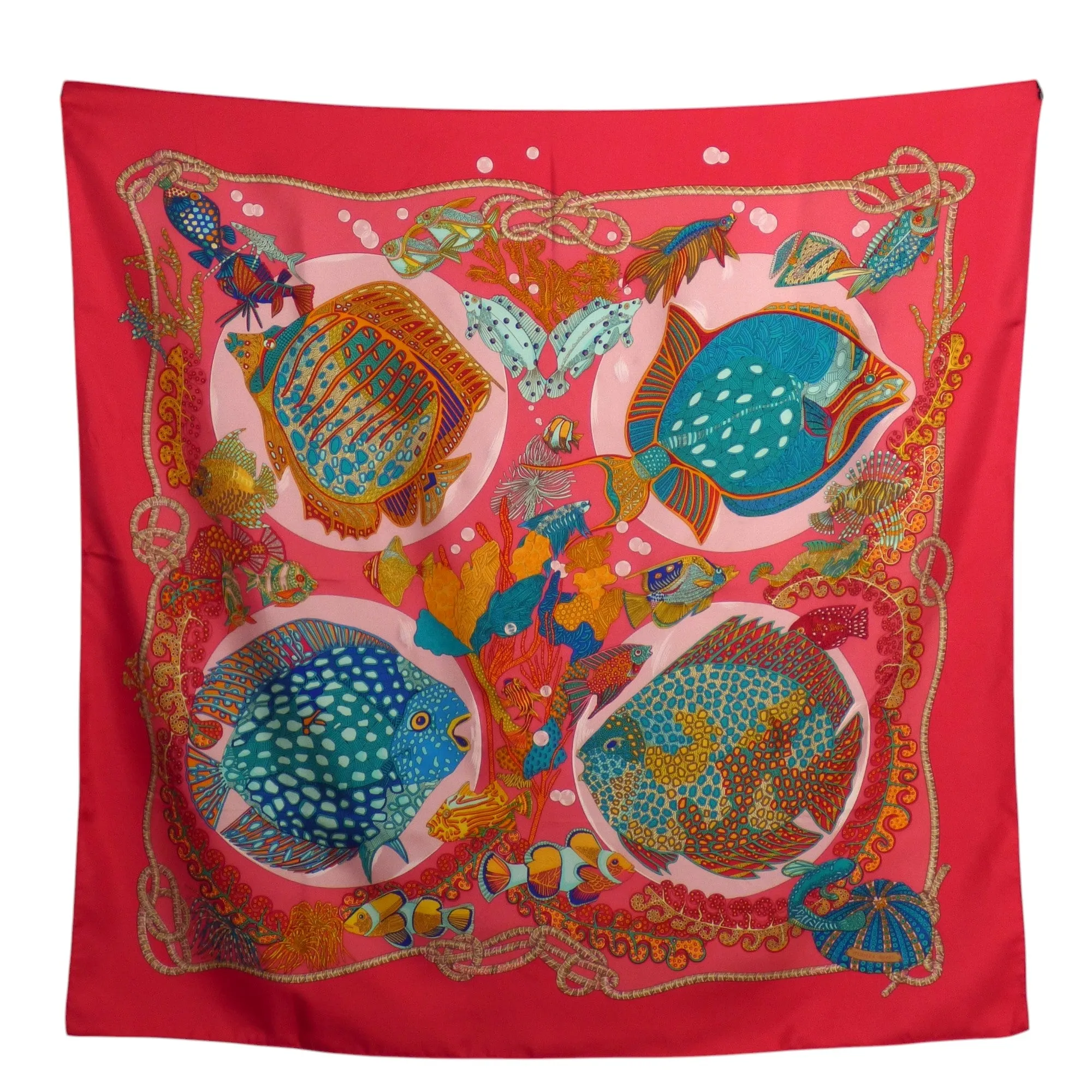 HERMES- 1992 "Grand Fonds" Silk Twill Scarf