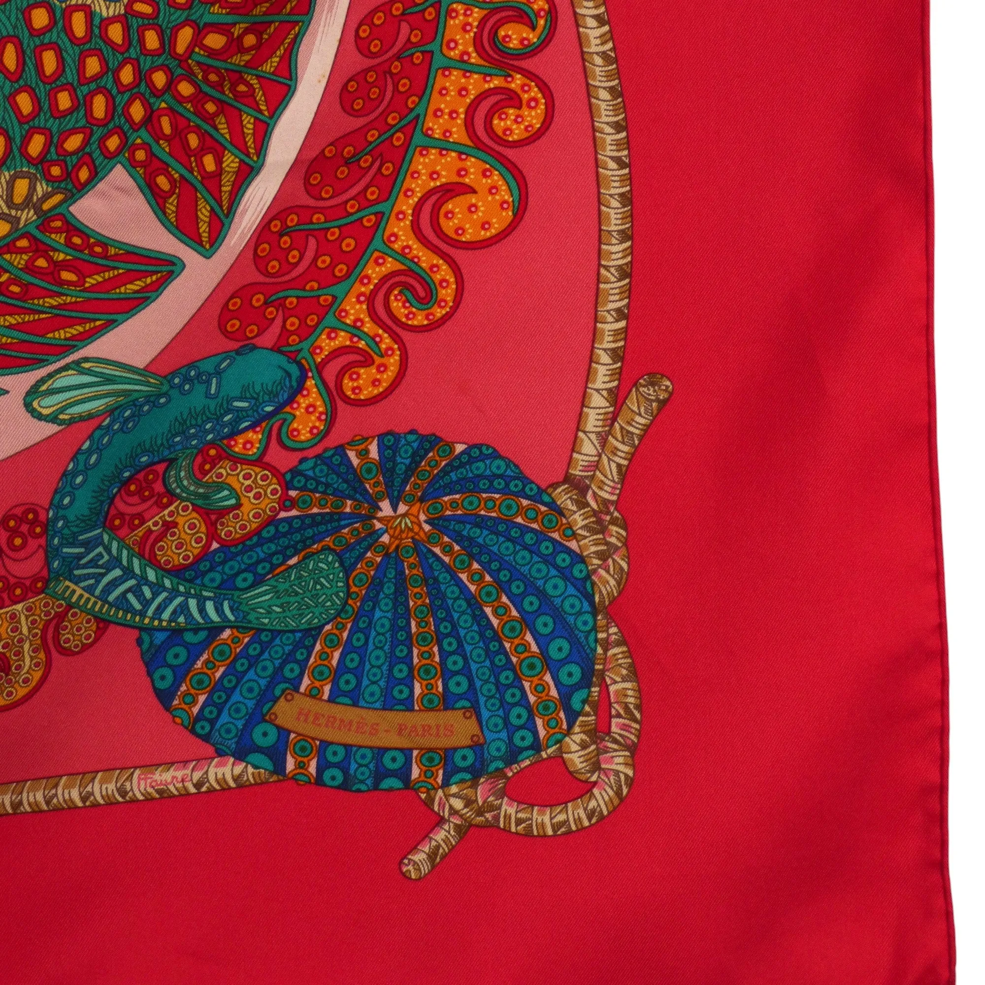 HERMES- 1992 "Grand Fonds" Silk Twill Scarf