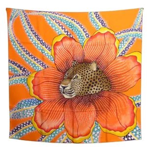 HERMES- "Baobab Cat" Print Silk Twill Scarf