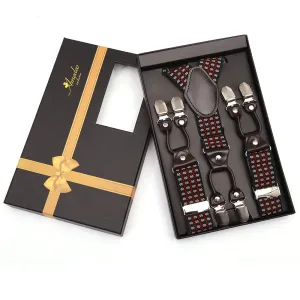 High Quality Black & Red Dual Clip On Elastic suspenders for Men - Adjustable Y Straps For Work Pants