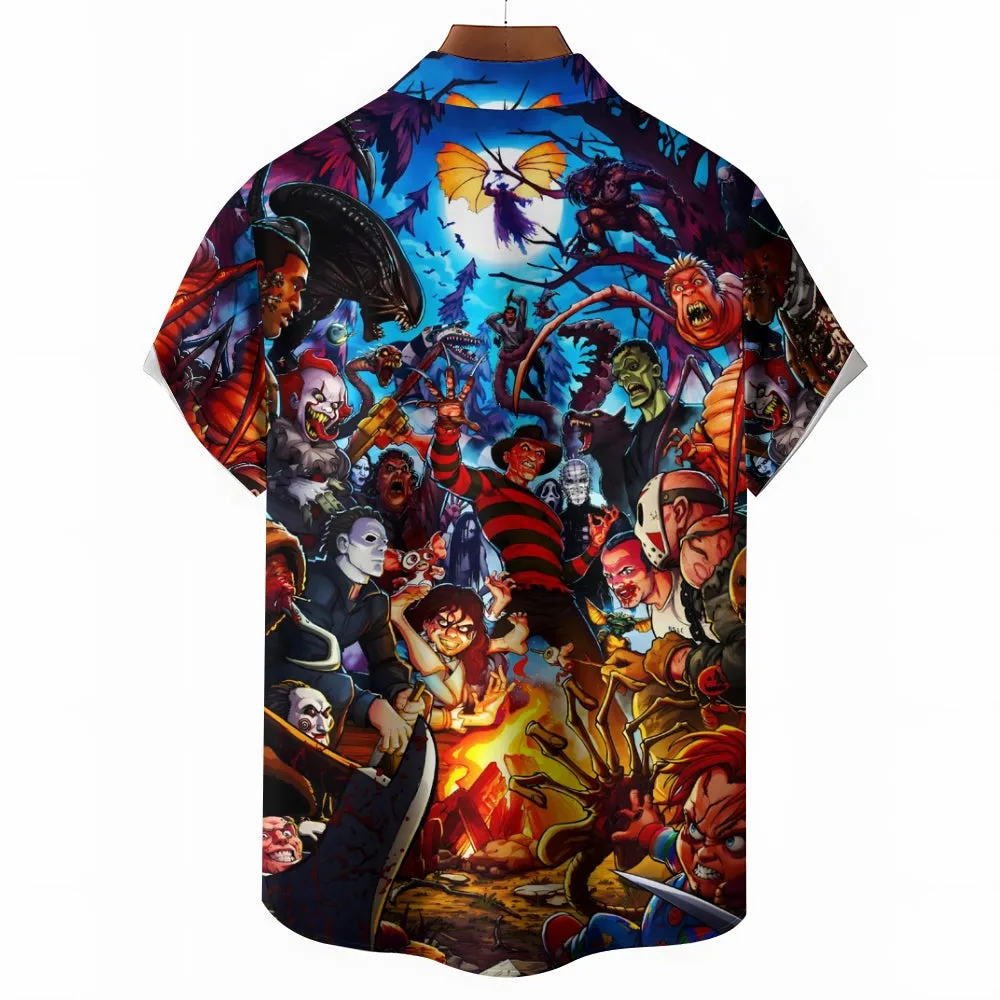Horror Character Cartoon Prints Casual Short Sleeve Shirt 2411000302