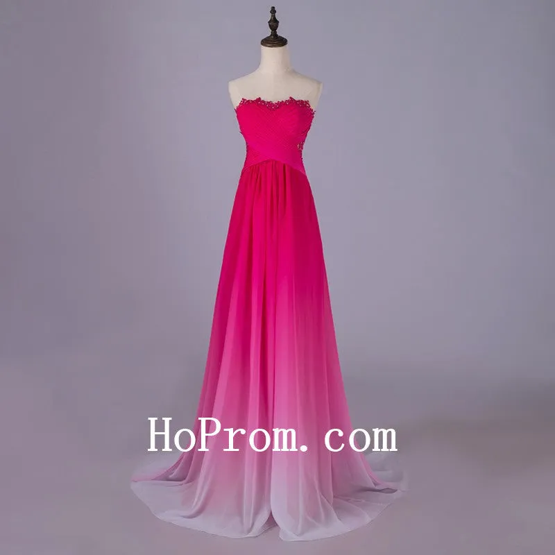 Hot Pink Prom Dresses,Strapless Prom Dress,Evening Dress