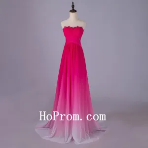 Hot Pink Prom Dresses,Strapless Prom Dress,Evening Dress