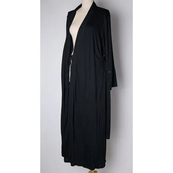 I. Magnin Wrap Robe Womens Large Black 100% Modal Long Sleeve Waist Belted