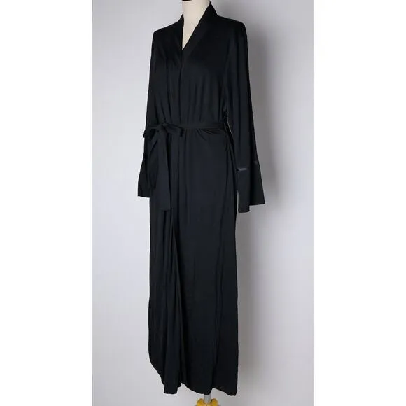 I. Magnin Wrap Robe Womens Large Black 100% Modal Long Sleeve Waist Belted