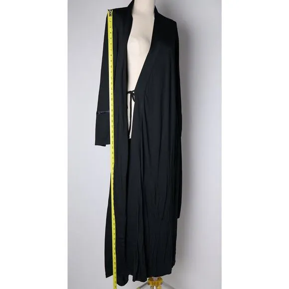 I. Magnin Wrap Robe Womens Large Black 100% Modal Long Sleeve Waist Belted