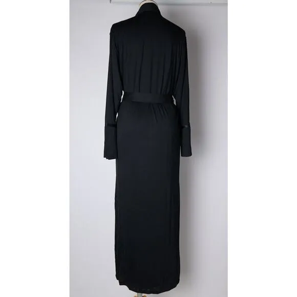 I. Magnin Wrap Robe Womens Large Black 100% Modal Long Sleeve Waist Belted