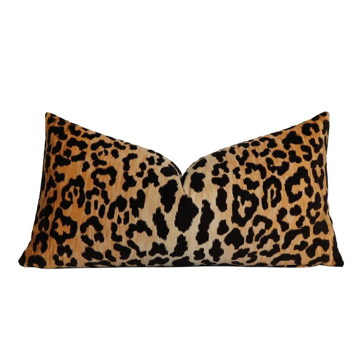 Jaguar Pillow - Gold & Black Animal Print Designer Velvet Throw Pillow - Knife Edge