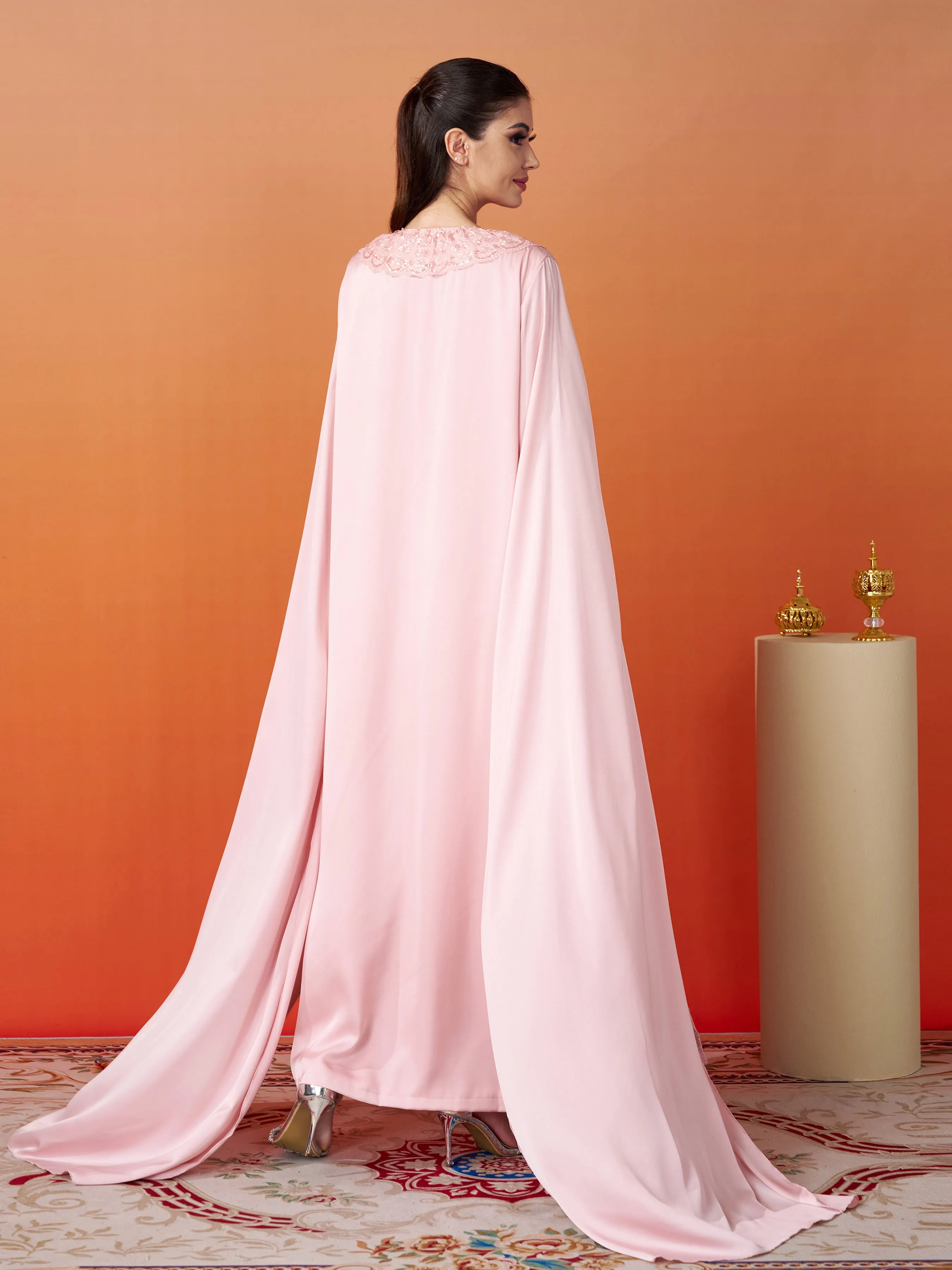 Lace Embroidered Pink Two Piece Set MES00561