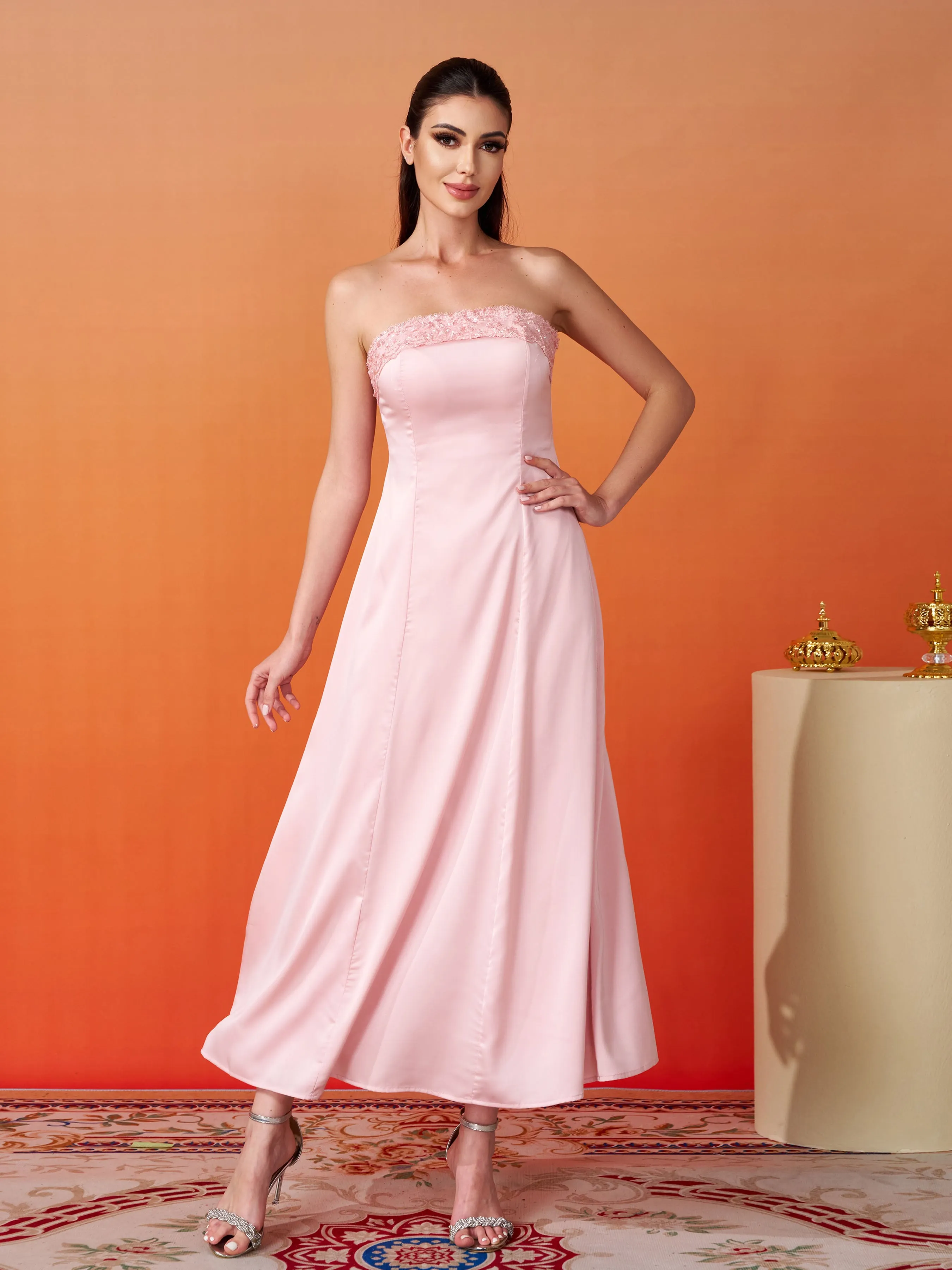 Lace Embroidered Pink Two Piece Set MES00561
