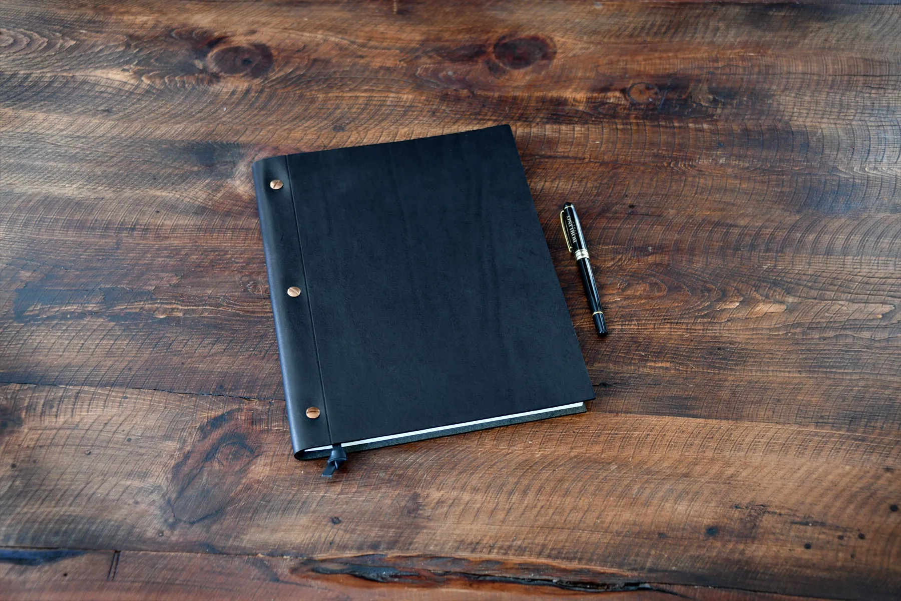 Large 3-Screw Vachetta Leather Journal - Onyx Black