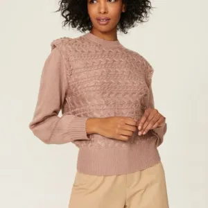 Large - 525 America - Cable Knit Shoulder Pad Sweater Rent the Runway $118 msrp