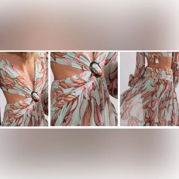 (Last 2) 🌺 Vintage floral print sexy cross cutout dress bikini cover up summe
