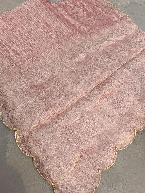 Latest and Exclusive Pure Banarasi Tissue Cutwork border Silk Saree