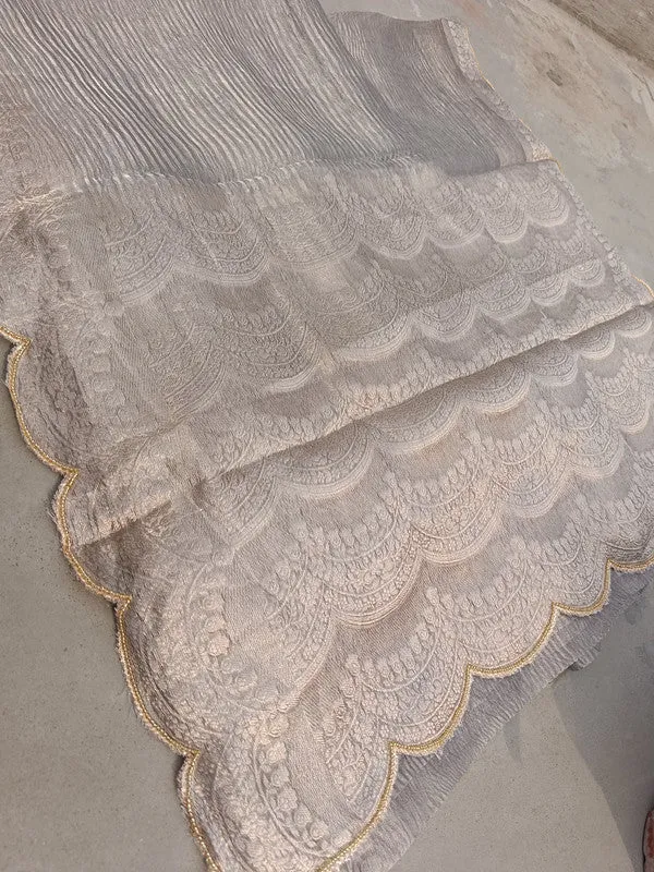 Latest and Exclusive Pure Banarasi Tissue Cutwork border Silk Saree