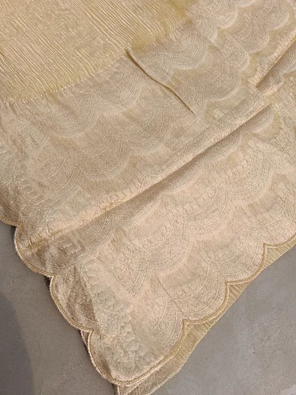 Latest and Exclusive Pure Banarasi Tissue Cutwork border Silk Saree