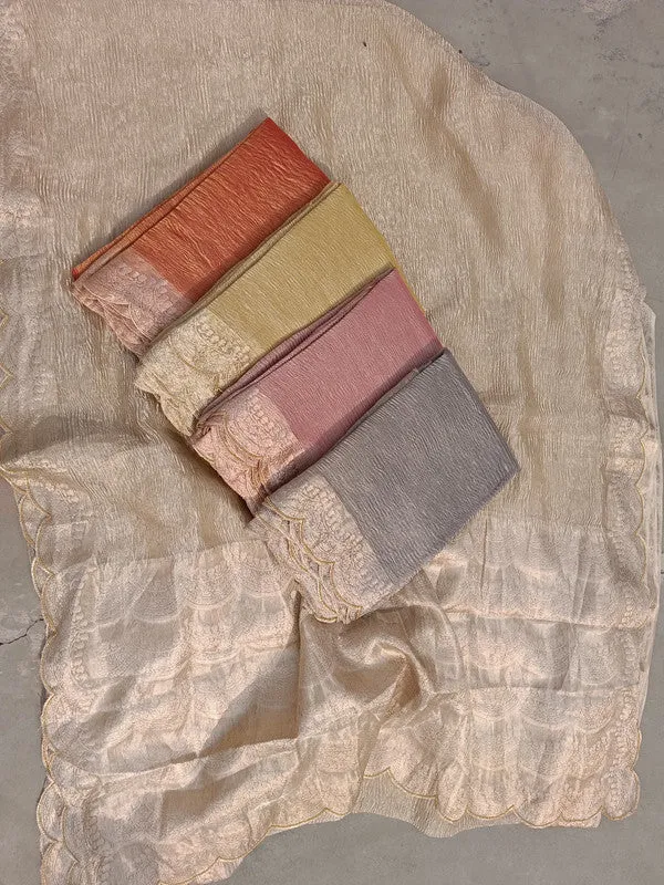 Latest and Exclusive Pure Banarasi Tissue Cutwork border Silk Saree