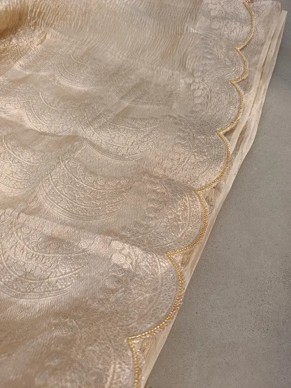 Latest and Exclusive Pure Banarasi Tissue Cutwork border Silk Saree
