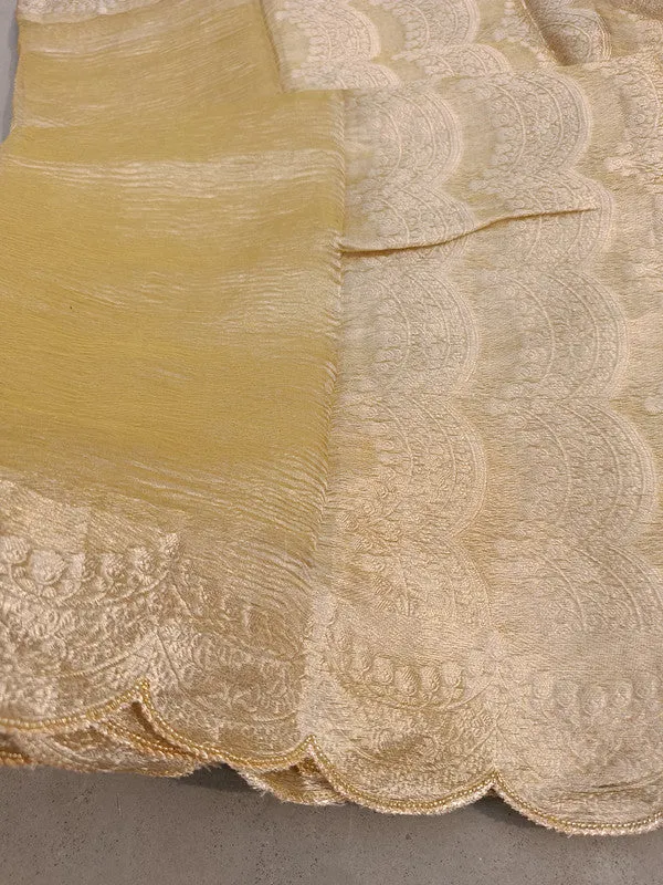 Latest and Exclusive Pure Banarasi Tissue Cutwork border Silk Saree