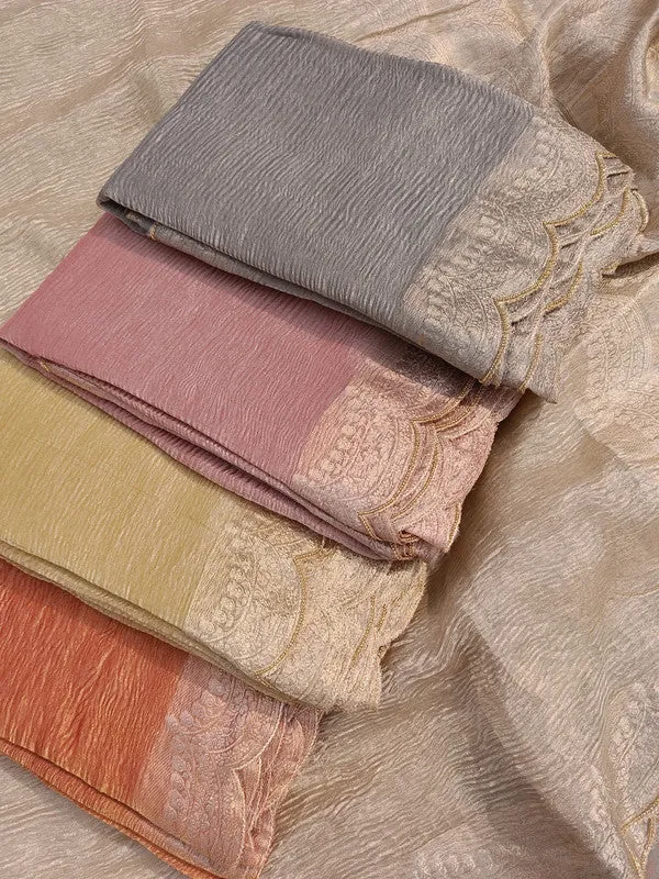 Latest and Exclusive Pure Banarasi Tissue Cutwork border Silk Saree