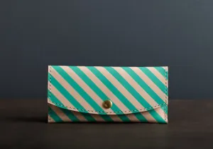 Leather Wallet in Teal Stripe
