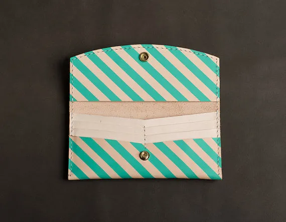 Leather Wallet in Teal Stripe