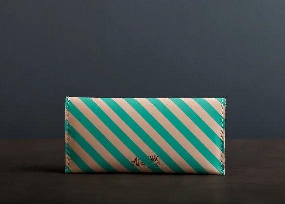 Leather Wallet in Teal Stripe