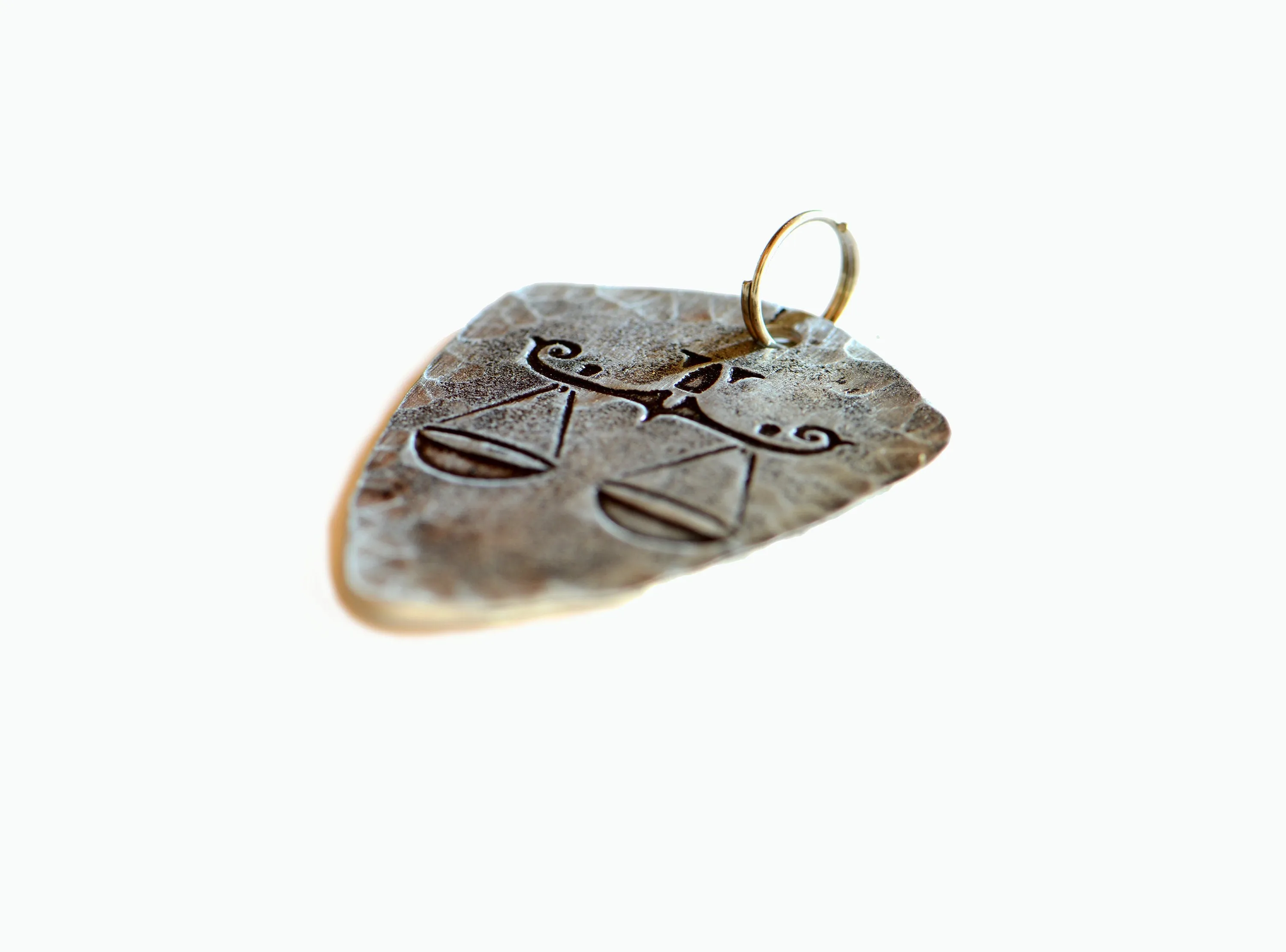 Libra Zodiac Sign on shield shaped charm necklace in sterling silver