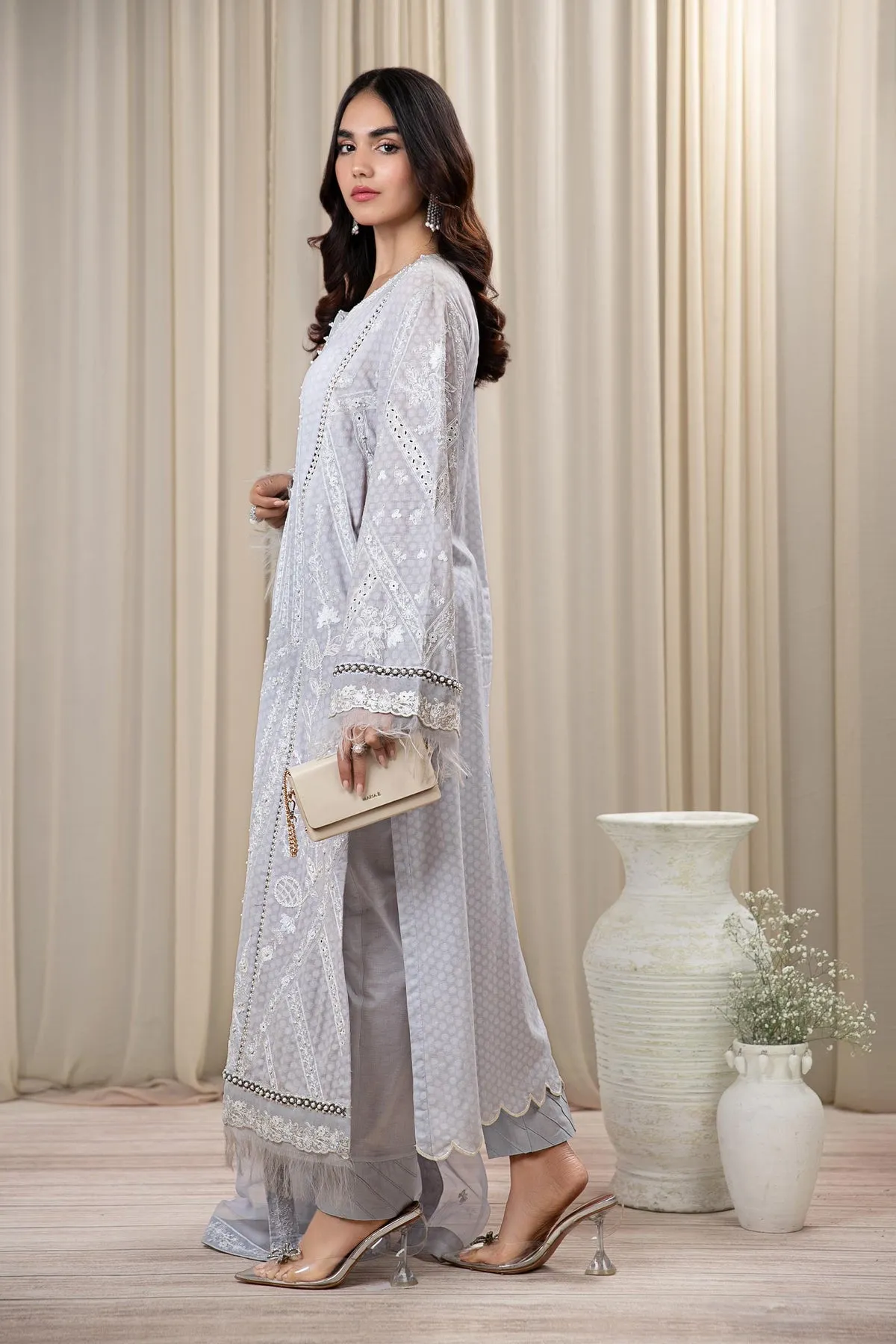 Light Blue Embroidered Maria B Luxury Pret Pakistani Salwar Kameez