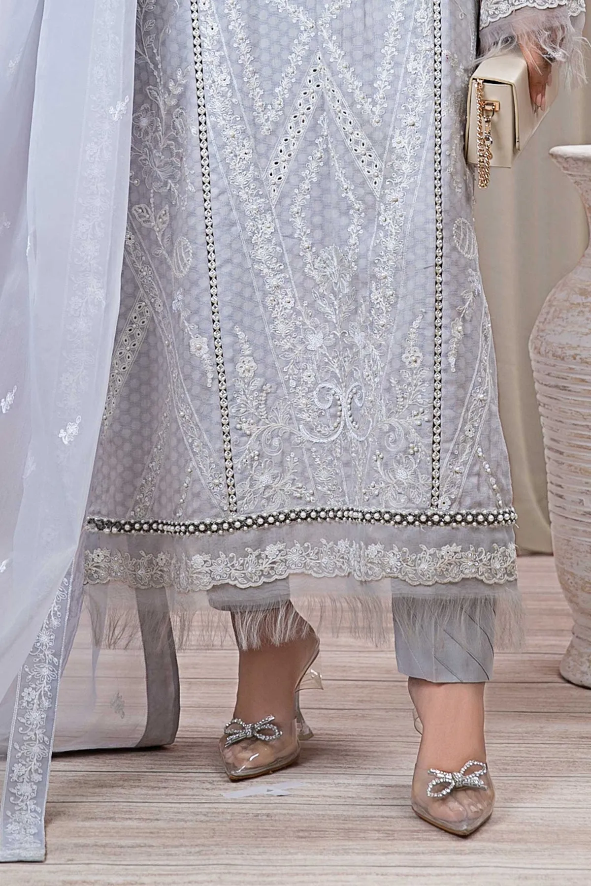 Light Blue Embroidered Maria B Luxury Pret Pakistani Salwar Kameez