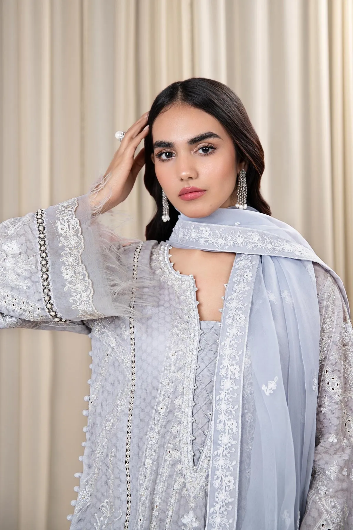 Light Blue Embroidered Maria B Luxury Pret Pakistani Salwar Kameez