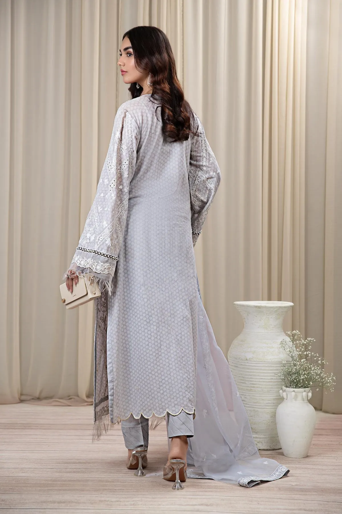 Light Blue Embroidered Maria B Luxury Pret Pakistani Salwar Kameez