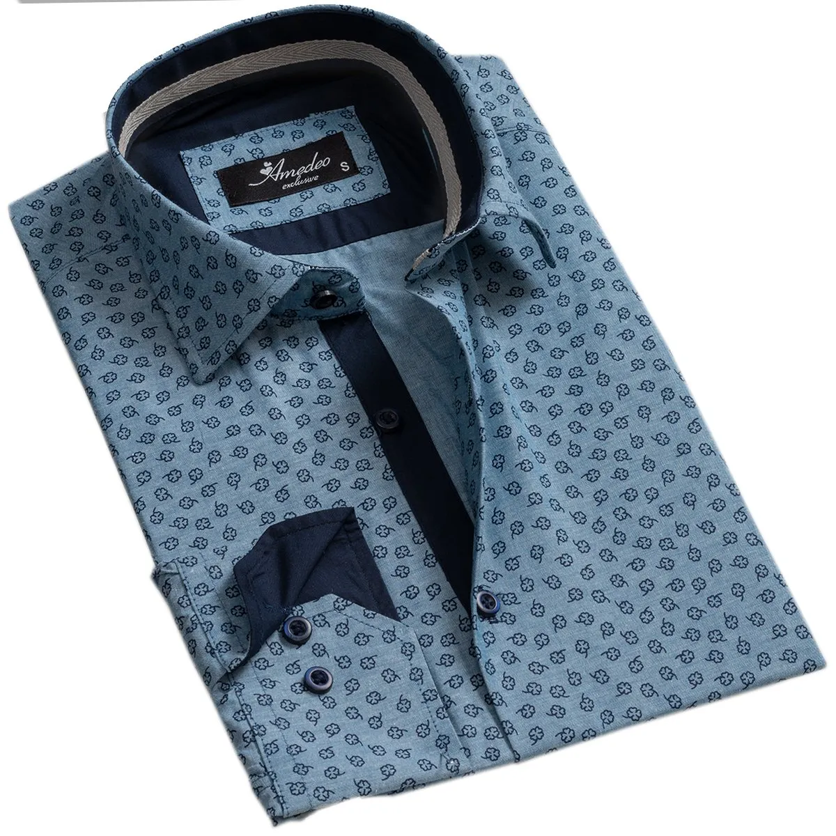 Light Denim Blue Mens Slim Fit Designer Dress Shirt - tailored Cotton Shirts for Work and Casual