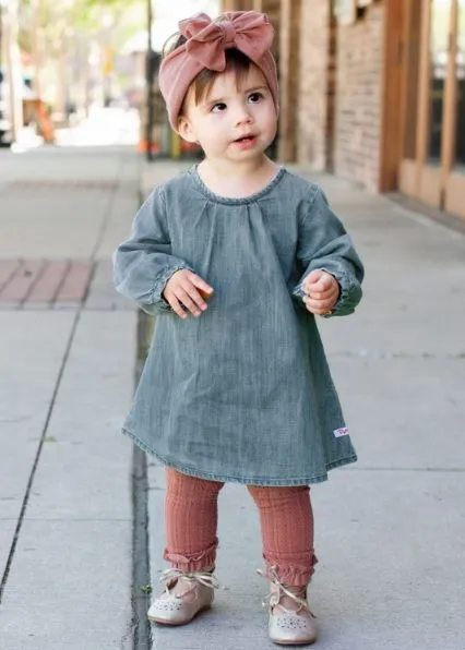 Light Wash Denim Button Back Dress